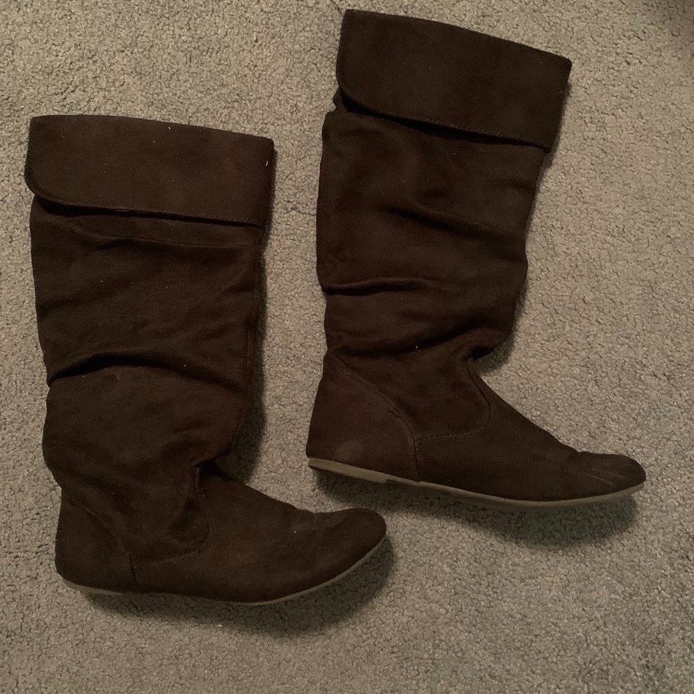 Suede Boots, Black, Size 8.5